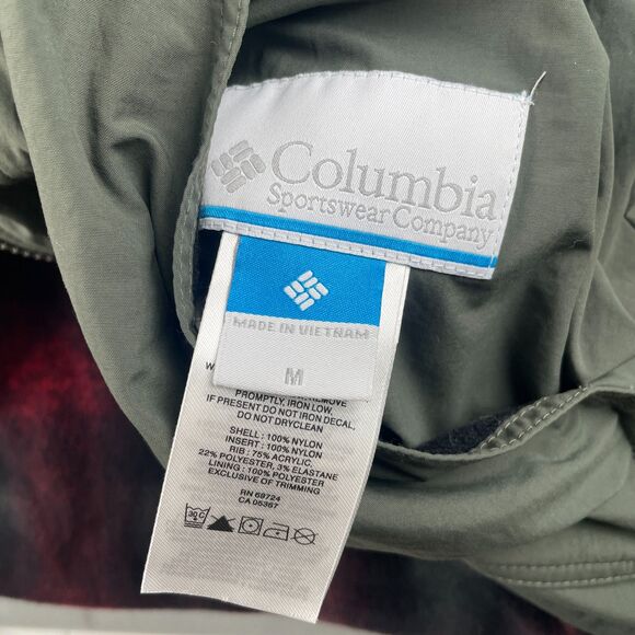 Columbia Vest Men M Black Green Reversible Fleece Plaid Lined Full Zip Hike Fish - Picture 9 of 11